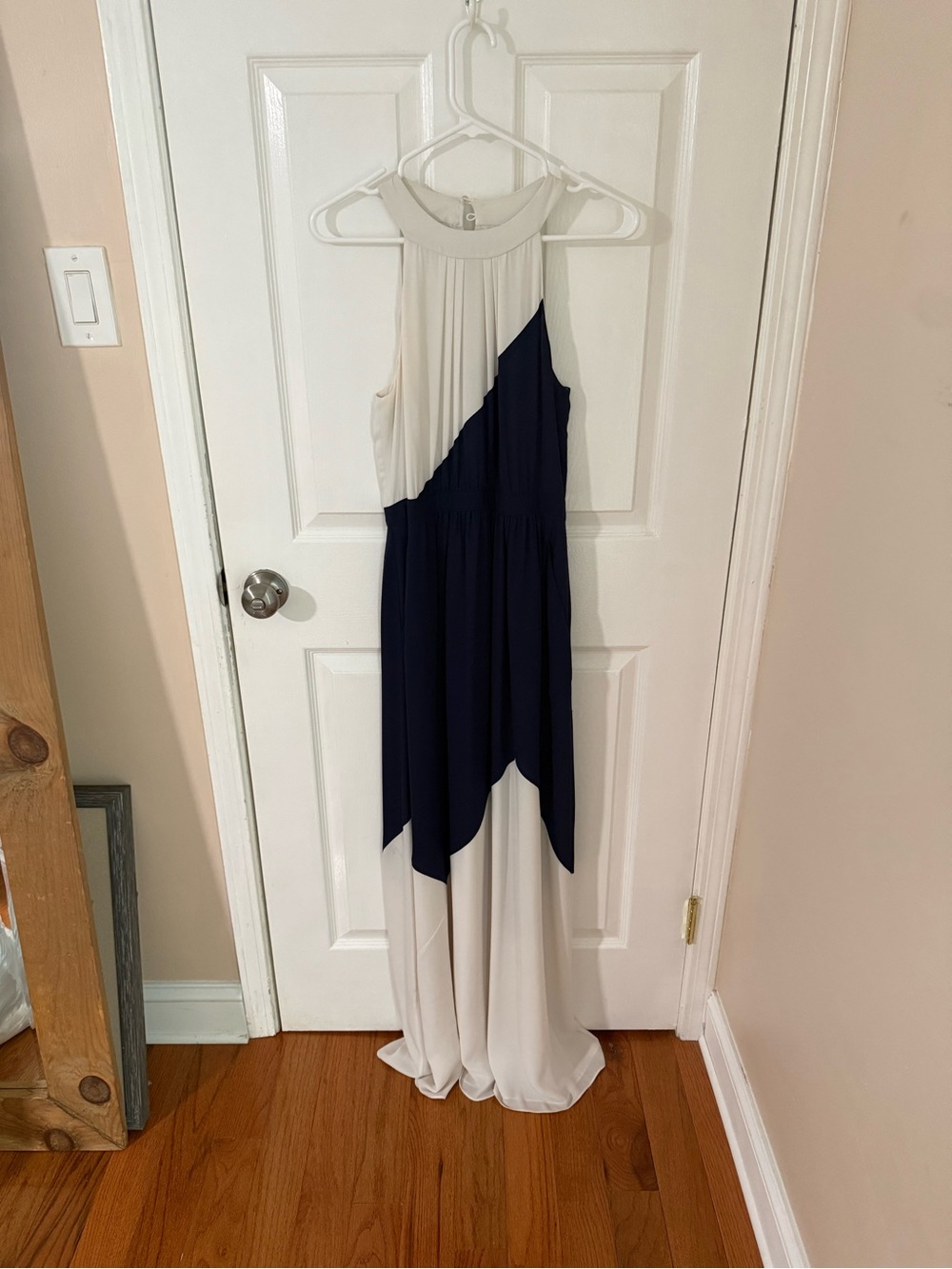 Shoshanna Navy and White High-Low Maxi Dress